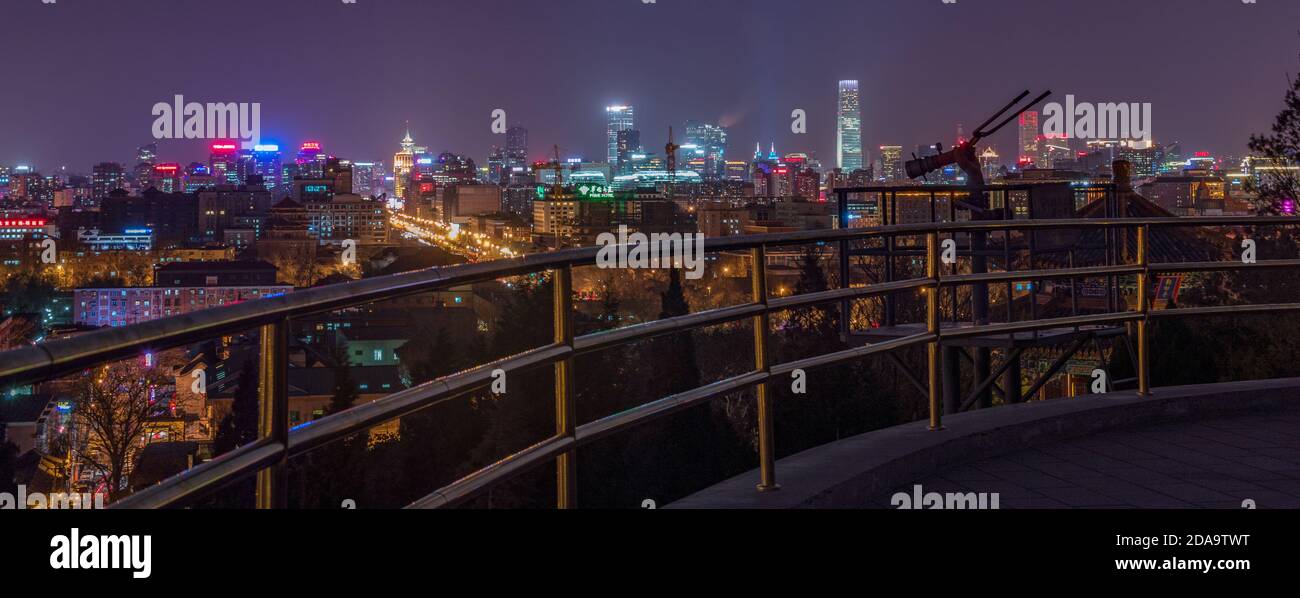 Beijing / China - February 25, 2015: Panoramic night view of the Central Business District in Beijing, view from Jingshan park hill Stock Photo