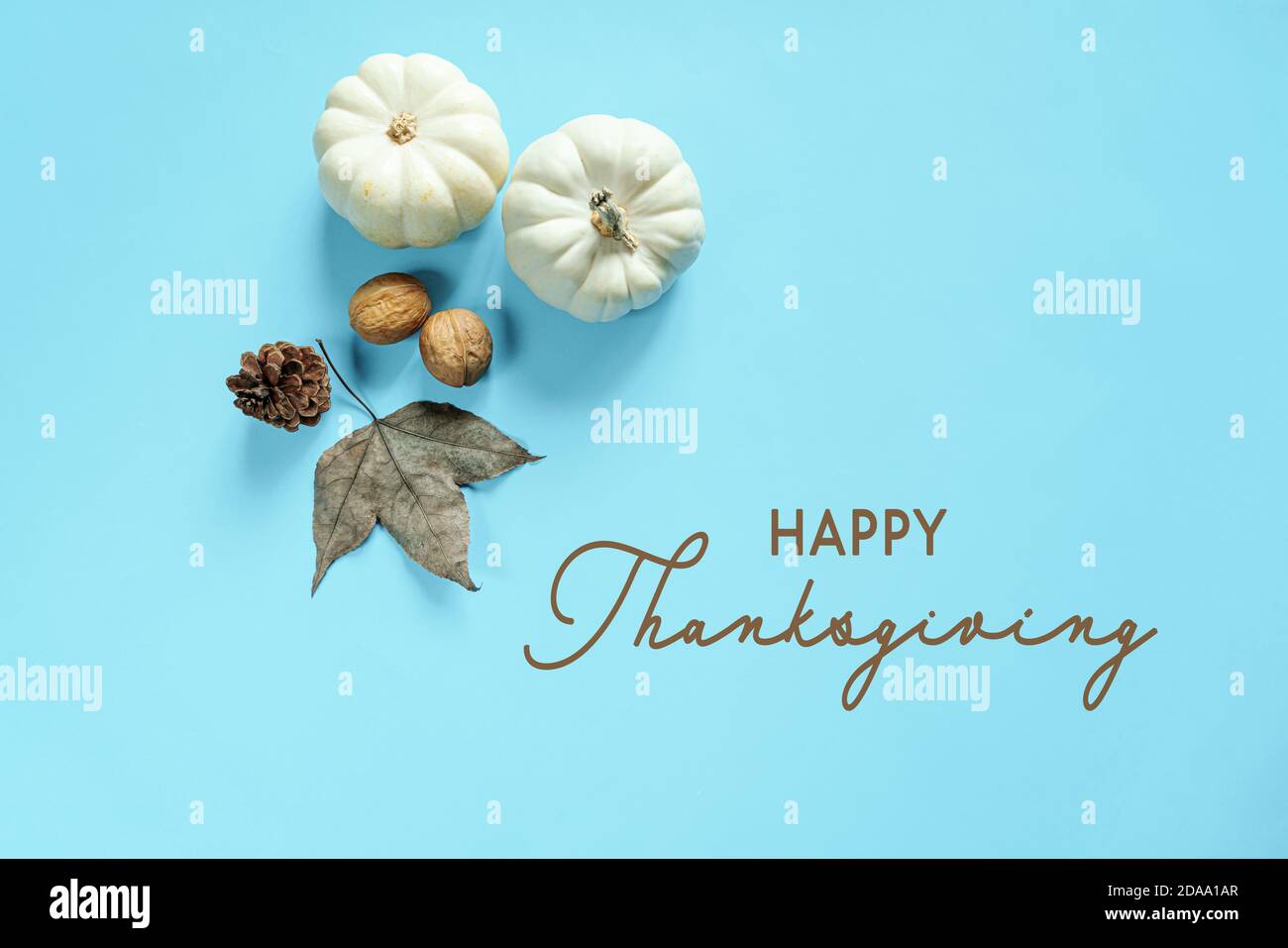 Happy Thanksgiving Day with pumpkin, maple leaf and nut Stock Photo - Alamy