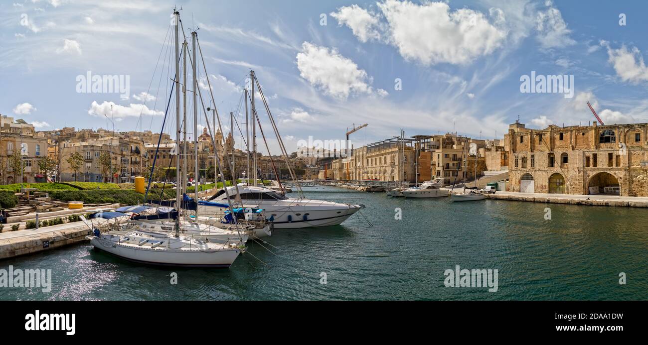 View of Grand Harbour Marina and Vittoriosa Stock Photo