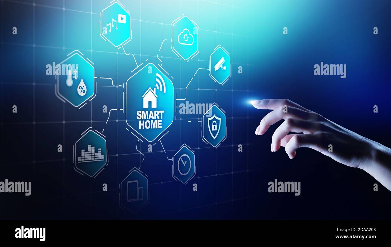 Smart home control panel on virtual screen. IOT and Automation ...