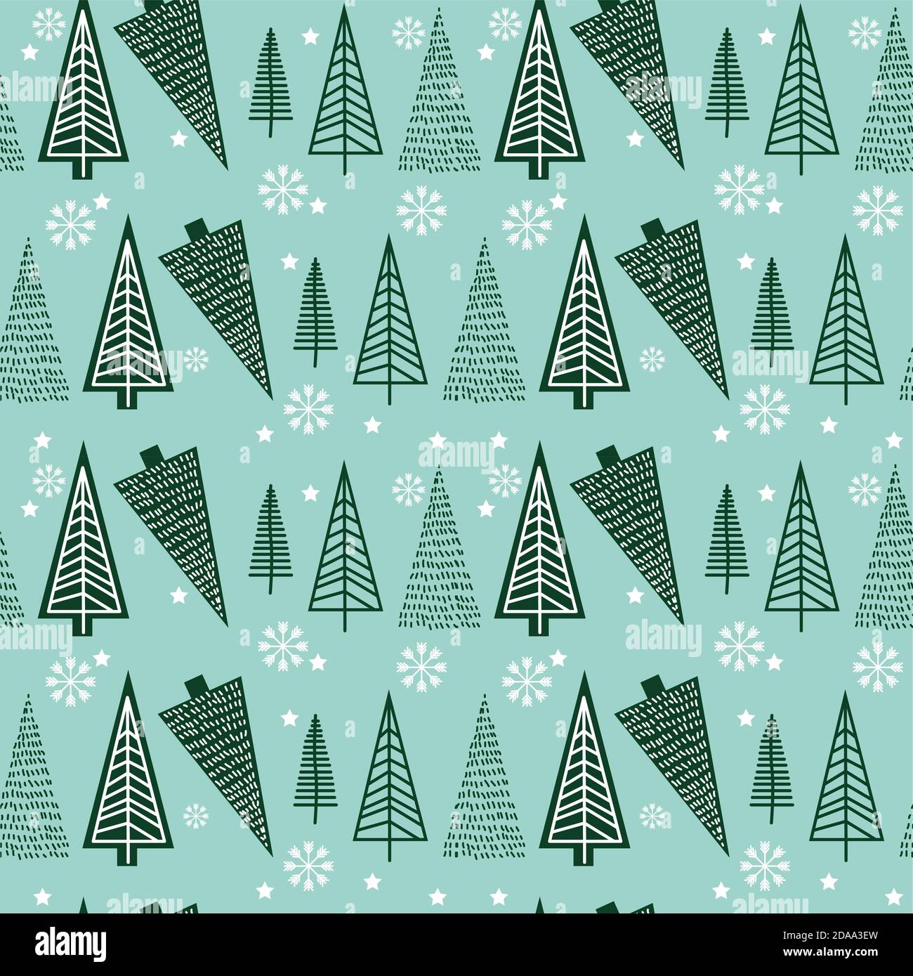 Cartoon Christmas trees seamless vector pattern. Pattern is suitable for postcards, fabric, wrapping paper or posters. Stock Vector