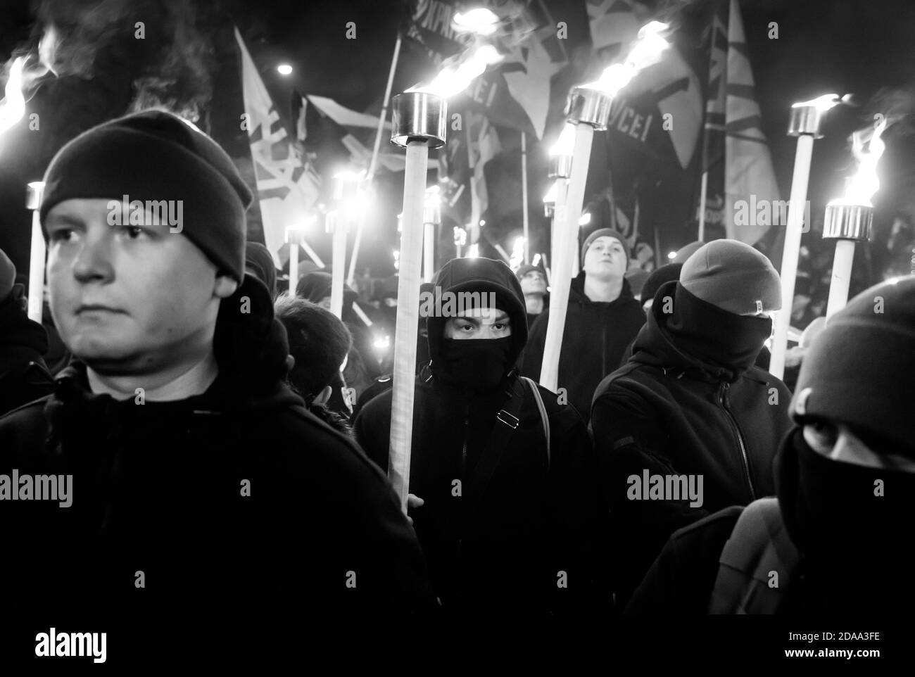 Banderites KIEV, UKRAINE - Jan. 01, 2018: Ukrainian nationalist activists mark the ...