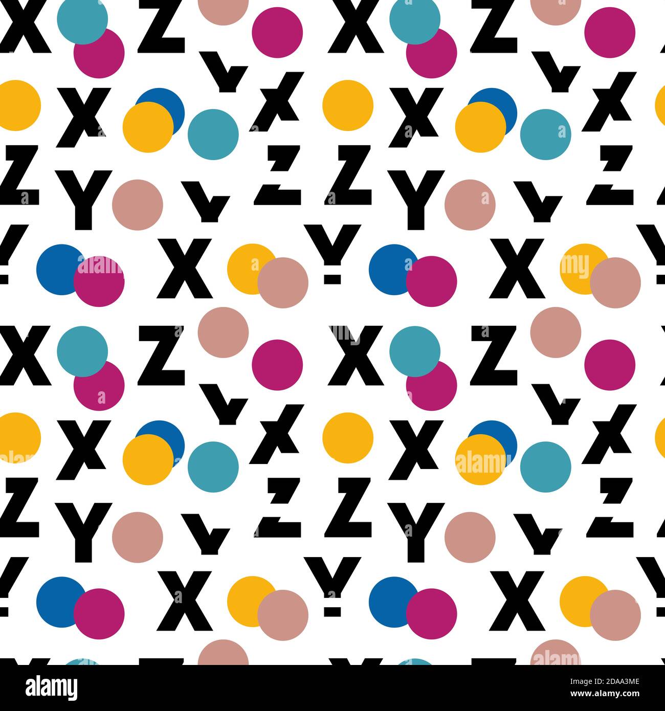 Abstract  geometric elements and letters seamless vector pattern. Pattern is suitable for postcards, fabric, wrapping paper or posters. Stock Vector