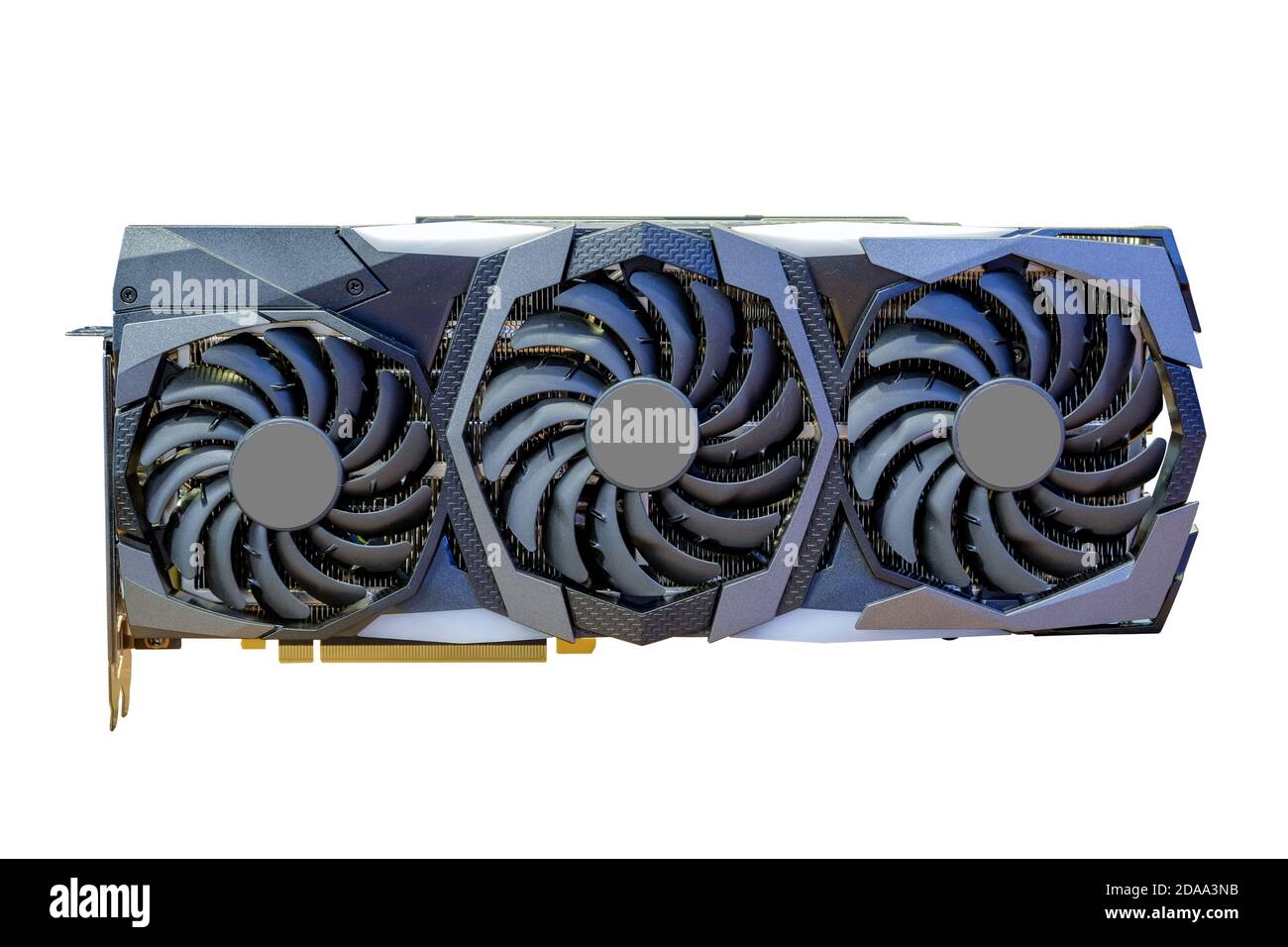 High performance graphic card new model and tripple fans cooling technology for computer desktop for work, isolated on white background Stock Photo
