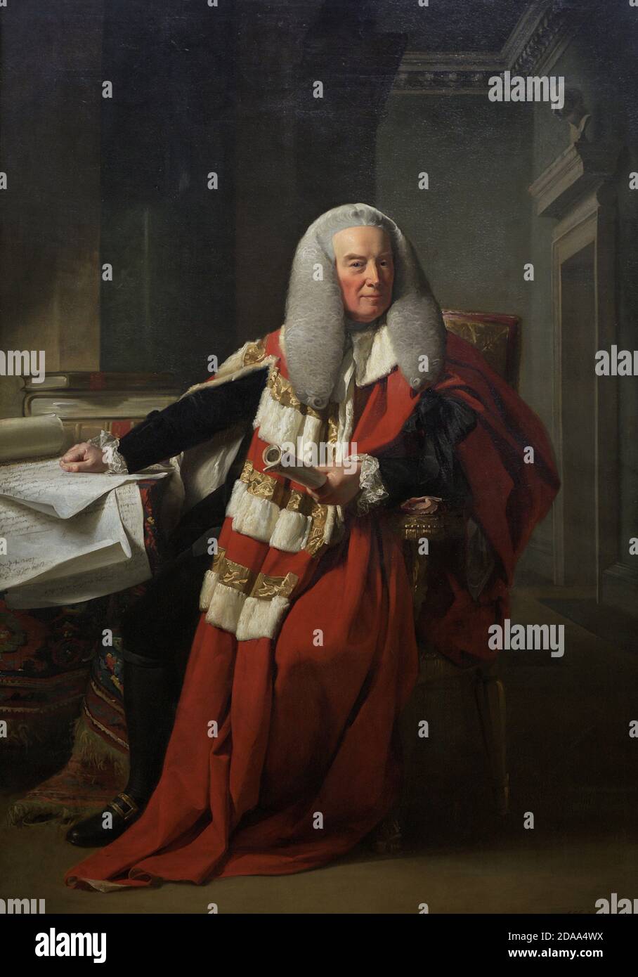 William Murray, 1st Earl of Mansfield (1705-1793). English jurist. In a pioneering judgement in 1772, he held that English Law did not recognise the state of slavery. Portrait by John Singleton Copley (1737-1815). Murray wearing his Peer's robes. Oil on canvas (227,6 x 149 cm), exhibited 1783. National Portrait Gallery. London, England, United Kingdom. Stock Photo