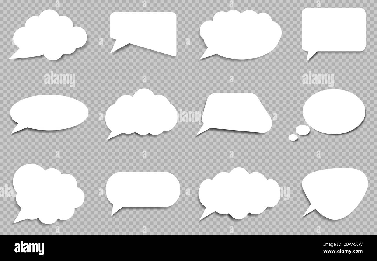White blank retro speech bubbles isolated vector set. Illustration of cloud bubble speech for communication. Stock Vector