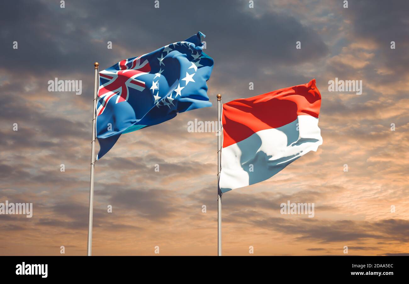 Beautiful national state flags of Indonesia and Cook Island together at ...