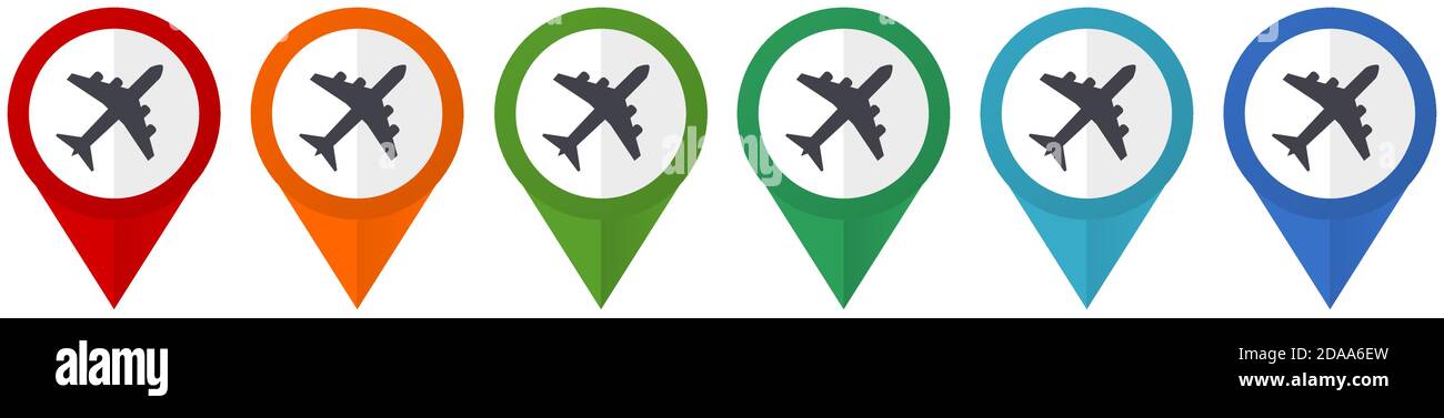 Flight, plane, aircraf vector pointers, set of colorful flat design ...