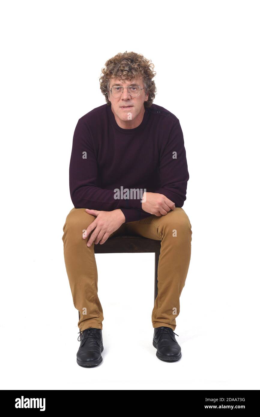 man sitting on white background, Stock Photo