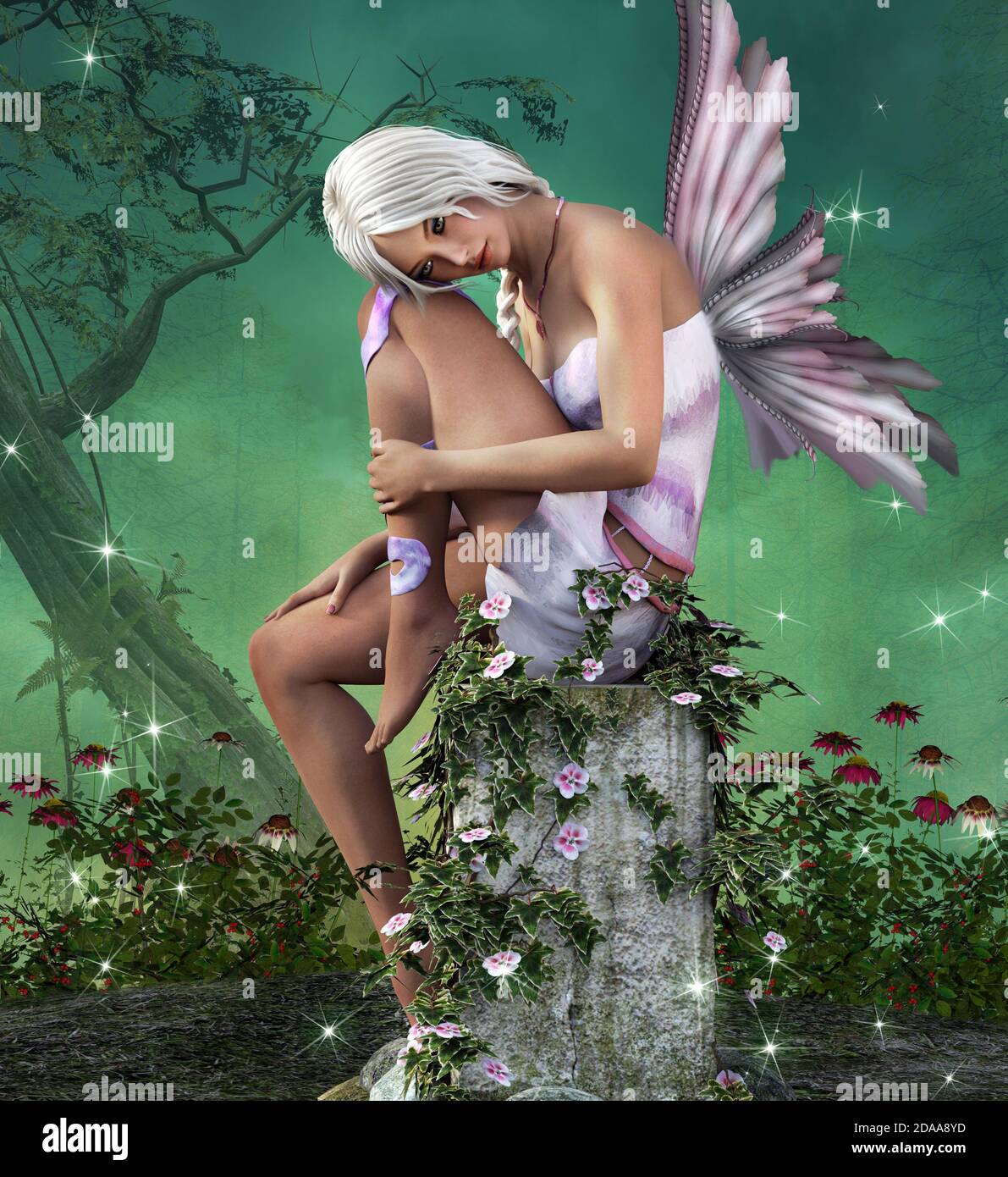 Beautiful pink fairy resting place in the enchanted forest Stock Photo
