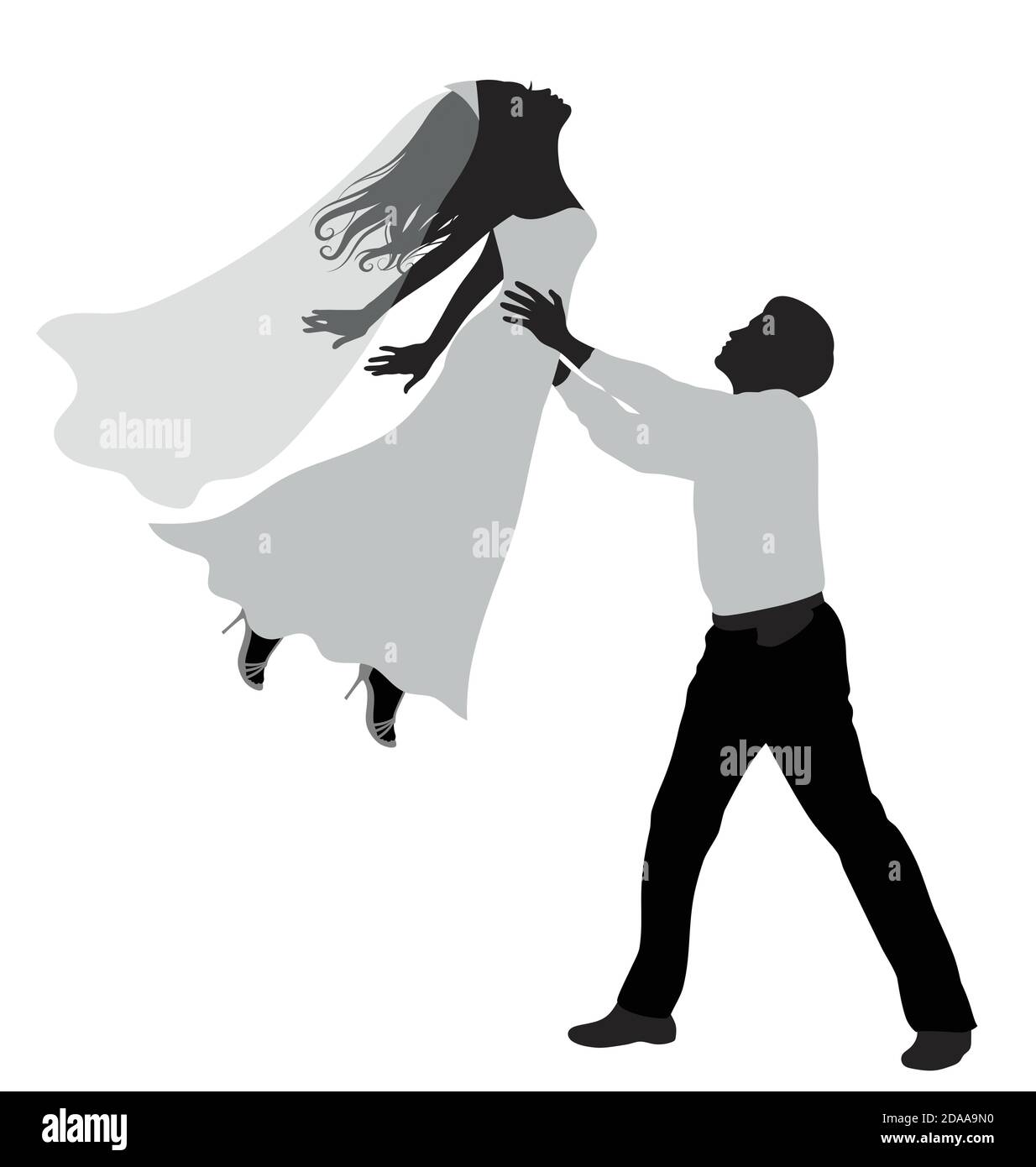 Romantic wedding silhouettes of a couple on white Stock Vector Image ...
