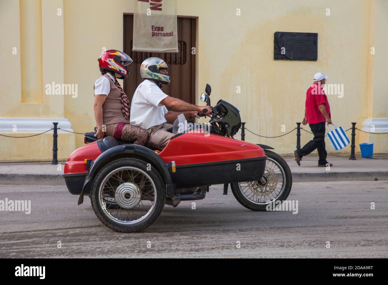 Cuba, Camaguey, Camaguey Province, Motor bike and sidecar Stock Photo