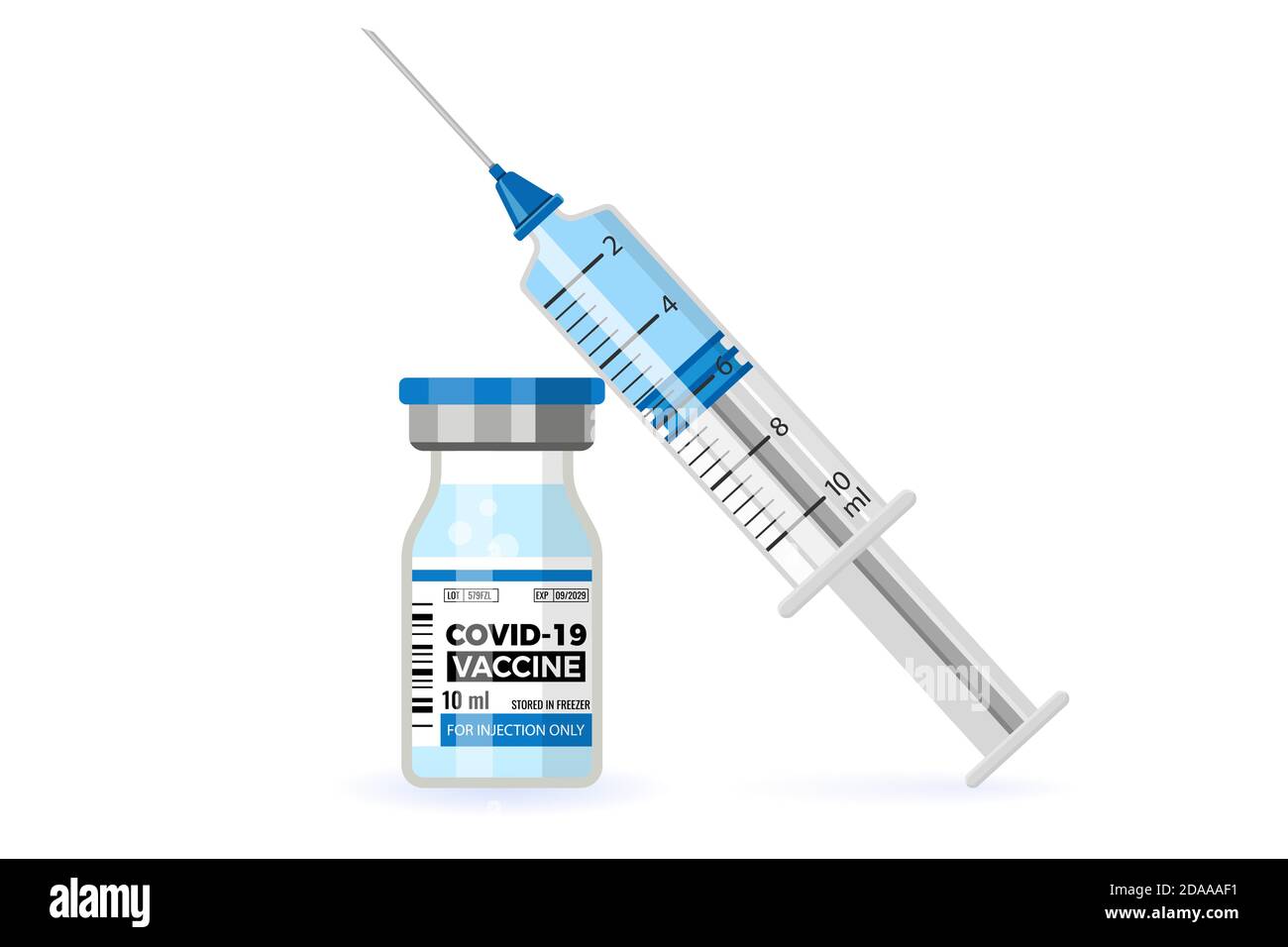 Covid-19 Vaccine and Syringe Injection Stock Vector