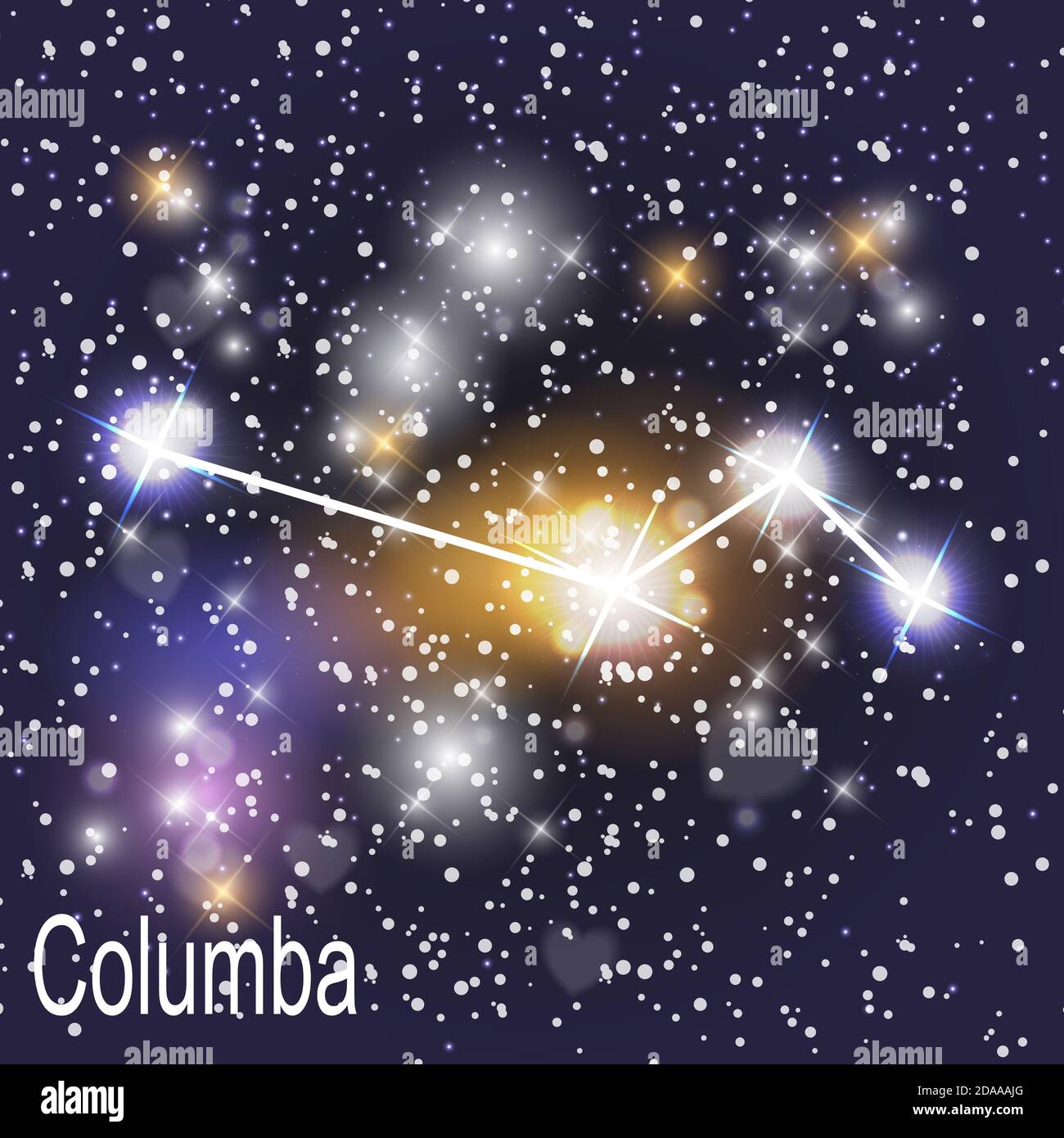 Columba Constellation with Beautiful Bright Stars on the Background of Cosmic Sky Illustration. Stock Photo