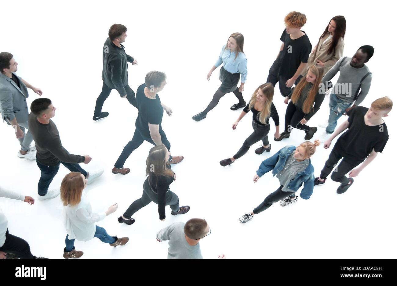 top view . groups of young people walking in different directions Stock ...