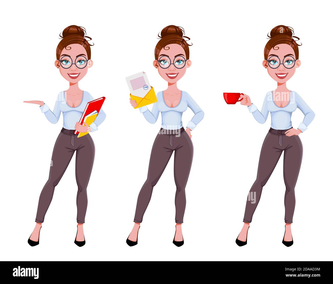 Stock vector. Young beautiful business woman cartoon character in flat ...
