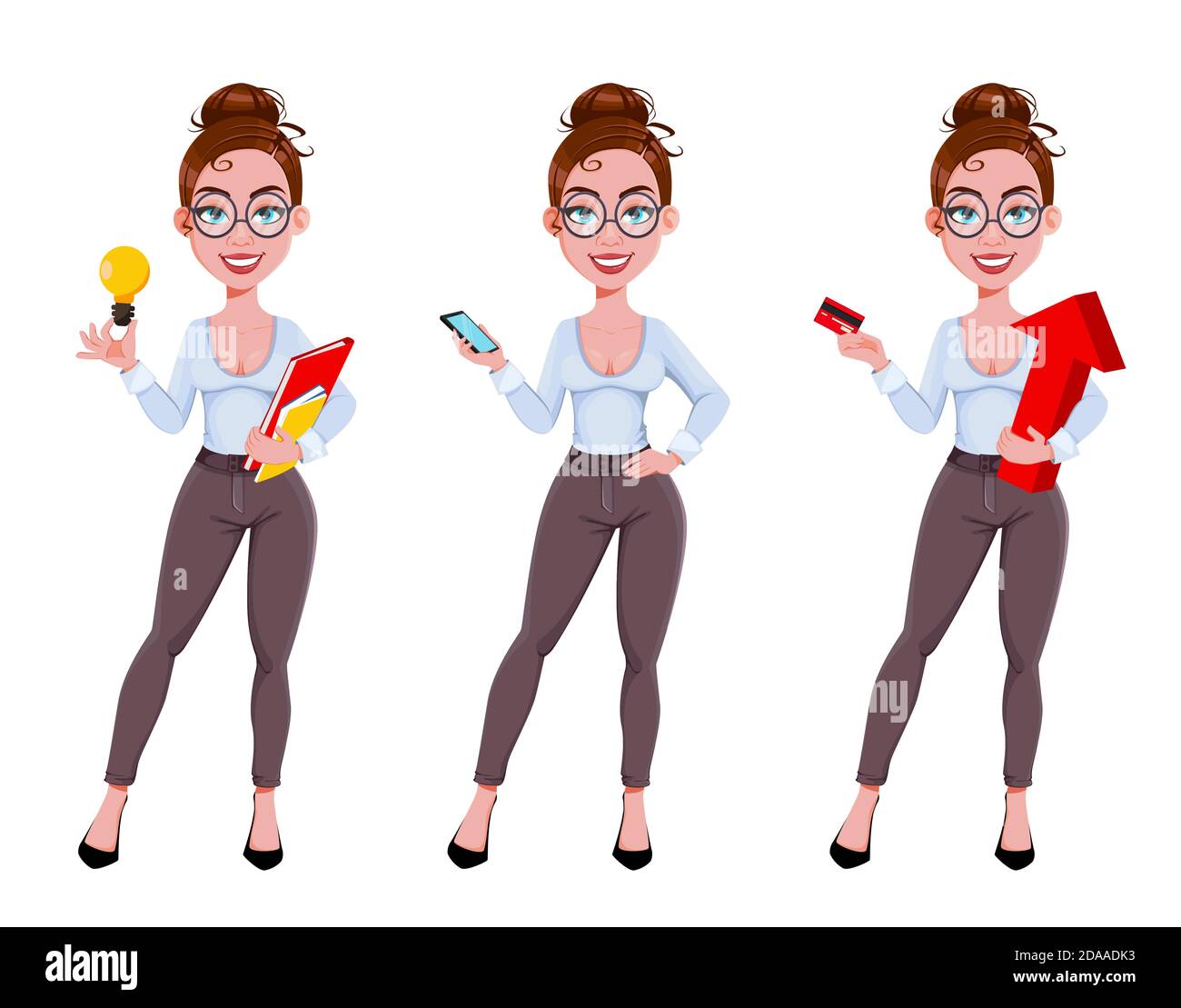 Stock vector. Beautiful business woman cartoon character in flat style ...