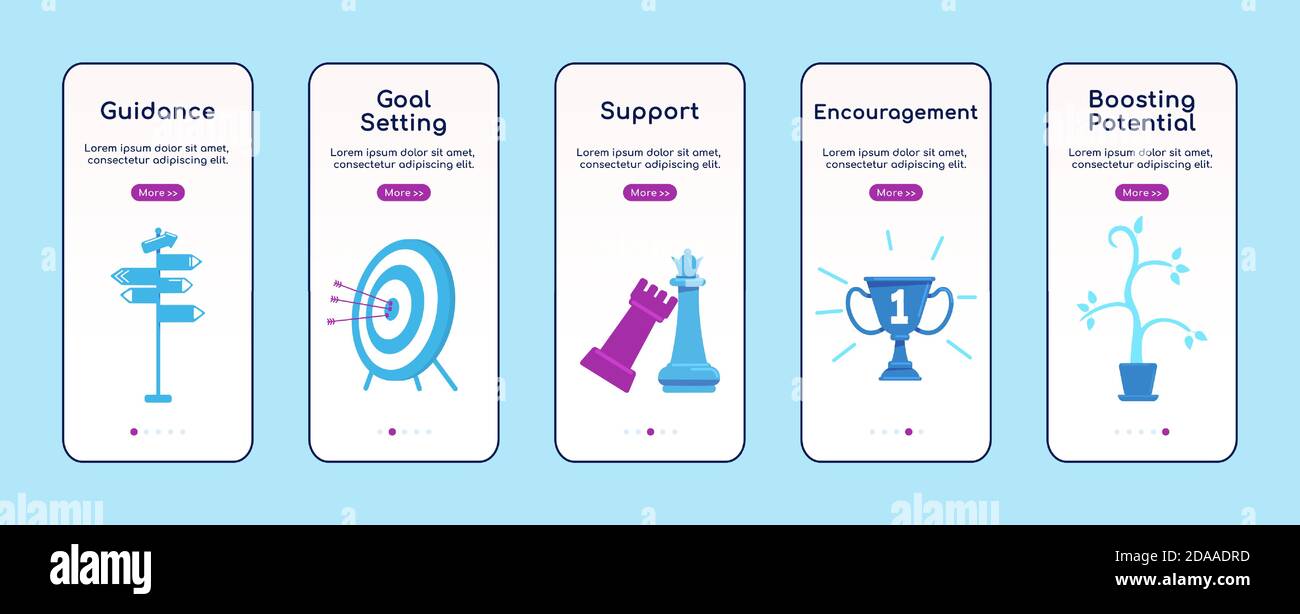 Mentoring onboarding mobile app screen flat vector template Stock Vector