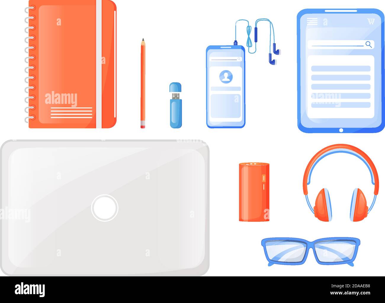 Freelancer travel essentials flat color vector objects set Stock Vector