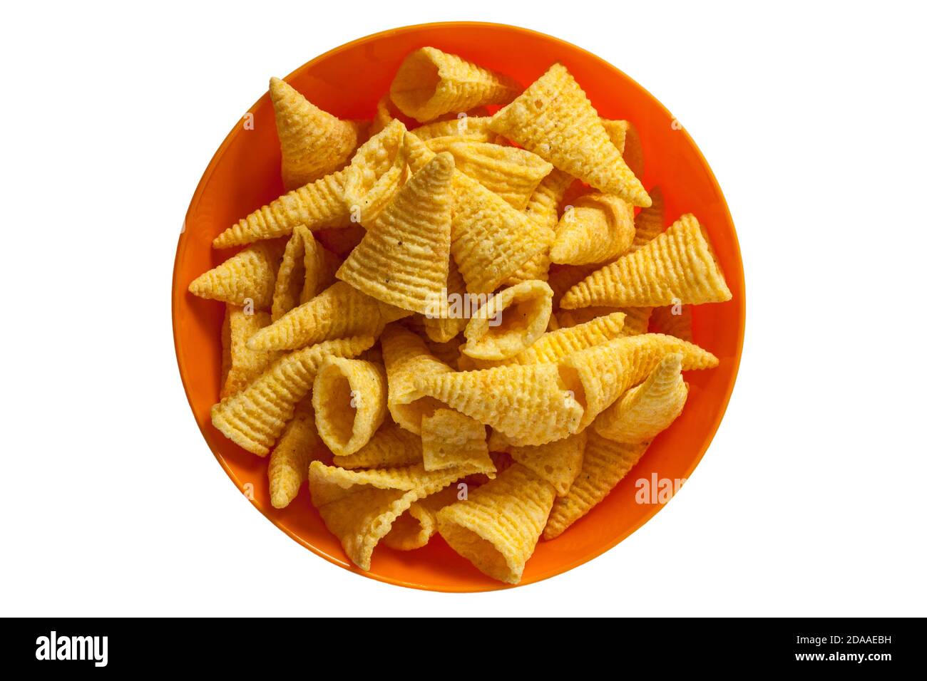 Walkers Bugles cheese flavour corn snack in colourful orange bowl