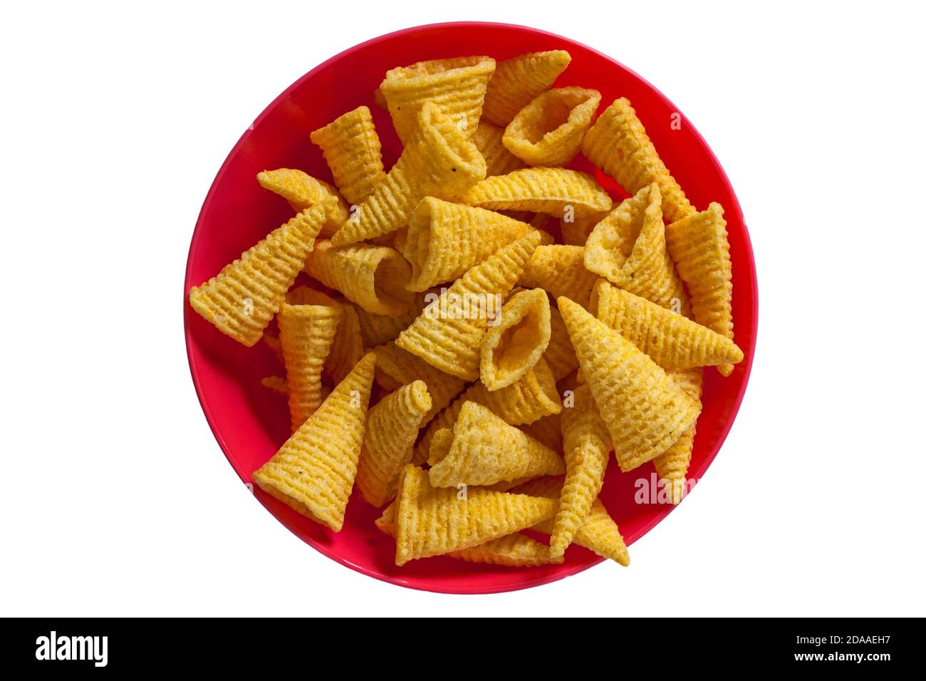 Walkers Bugles cheese flavour corn snack in colourful red bowl isolated on  white background Stock Photo - Alamy