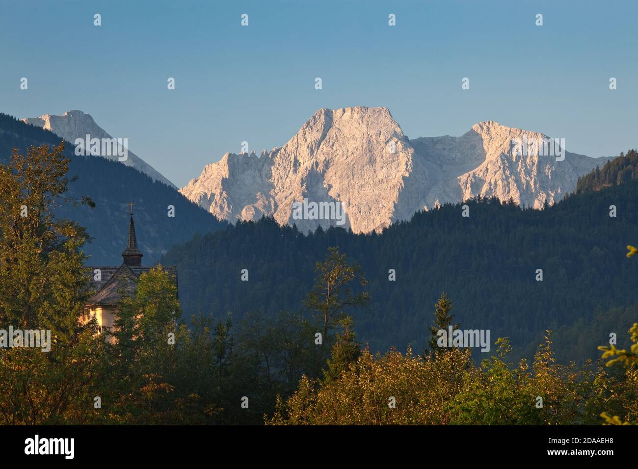 geography / travel, Germany, Bavaria, Lenggries, view von Vorderriss and Karwendel (mountain) with Eas, Additional-Rights-Clearance-Info-Not-Available Stock Photo