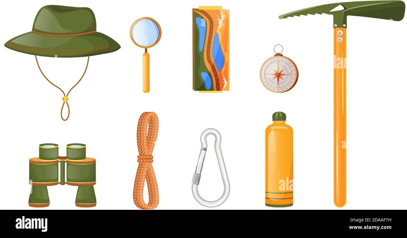 Climbing equipment flat color vector objects set Stock Vector