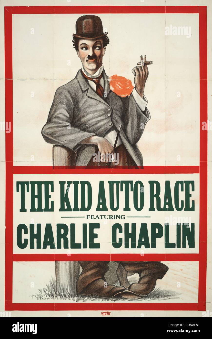 Charlie Chaplin poster: The Kid, Auto Race. Movie Poster (Keystone/Hennegan & Co., 1914) Silent film. Vintage film poster. Stock Photo