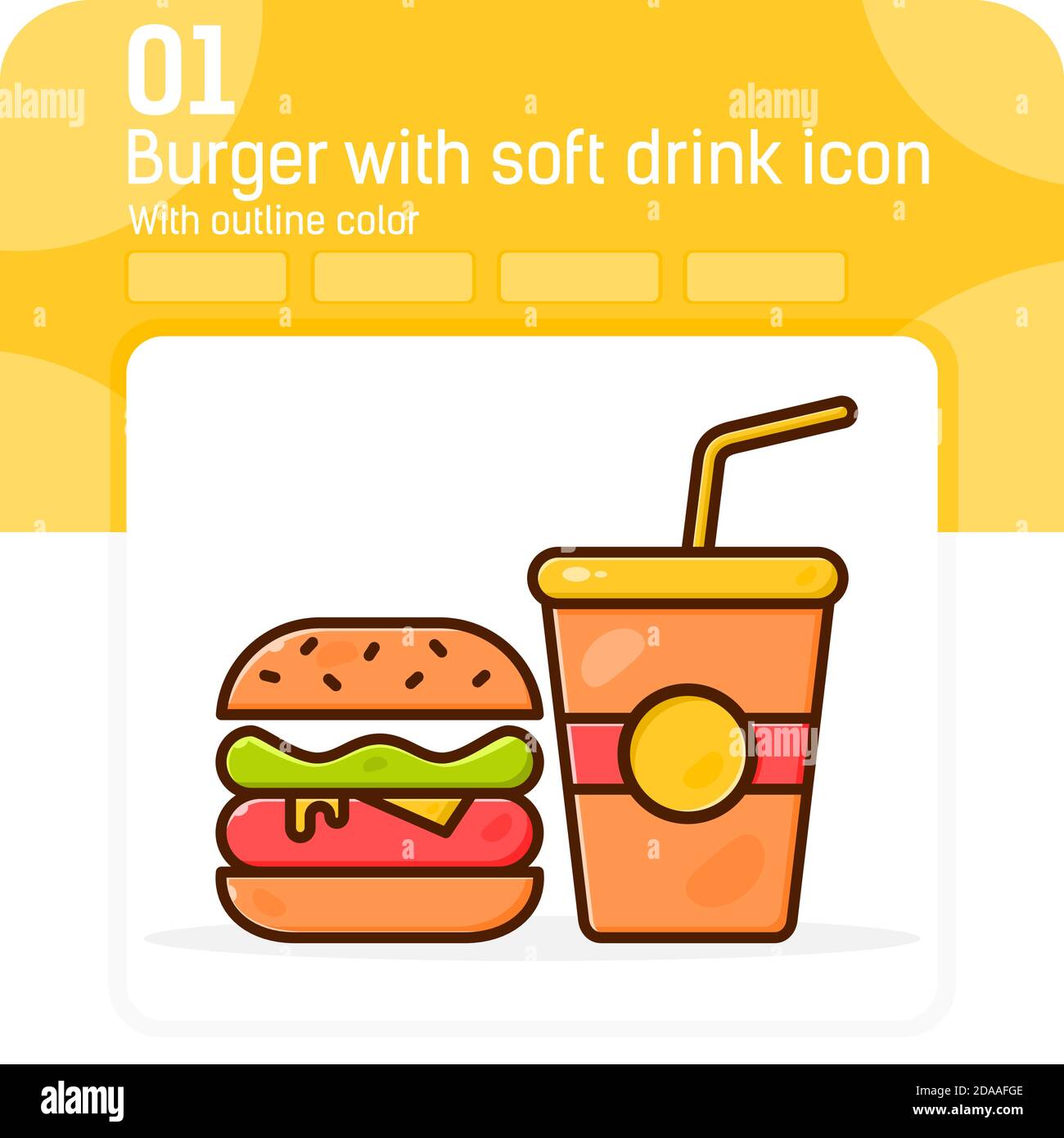 Burger with soft drink premium icon with outline color style isolated on white background. Vector illustration sign symbol pixel aligned icon concept Stock Vector