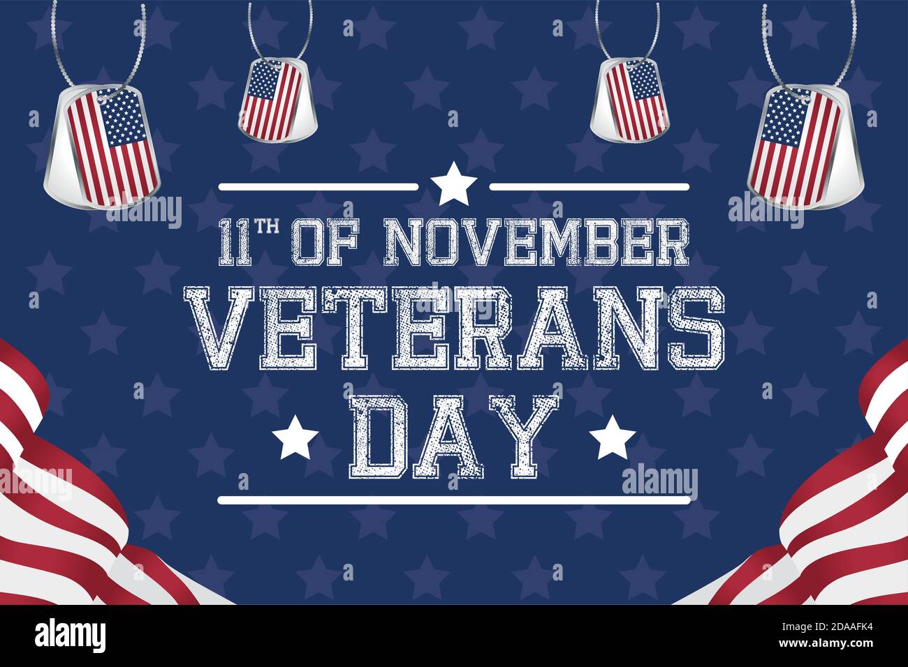 happy veterans day celebration card with medals hanging and usa flags ...