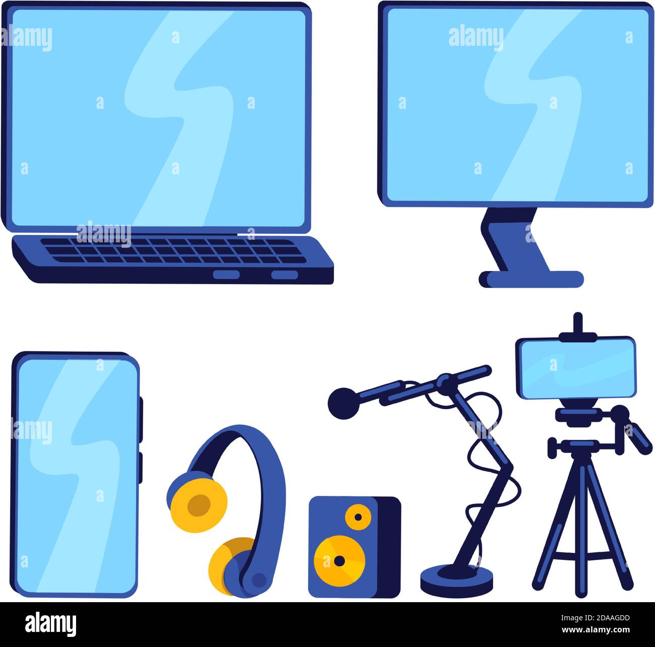 Equipment for vlogger flat color vector object set Stock Vector
