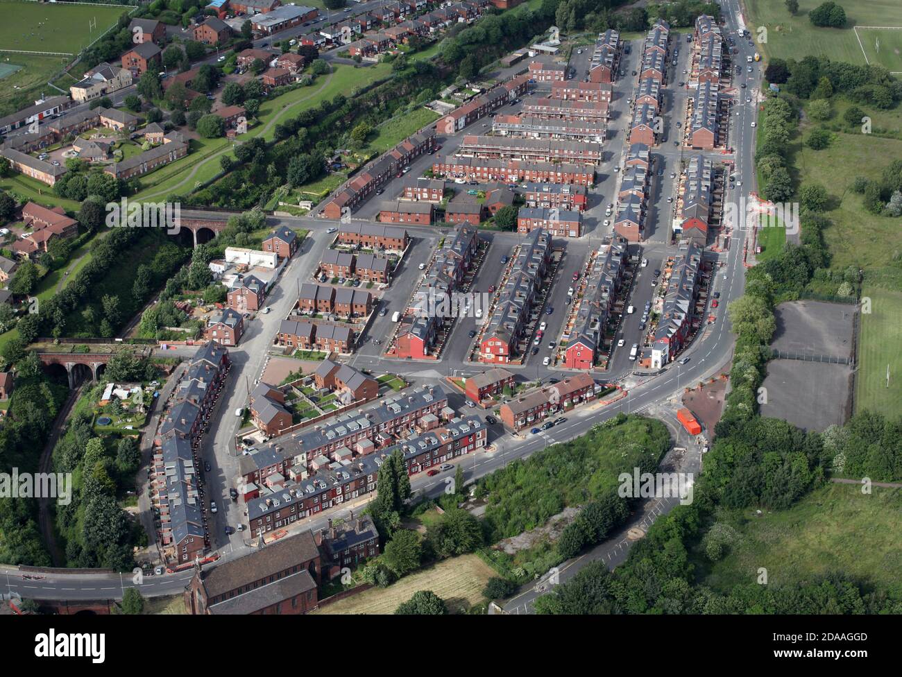 aerial view of terraced housing at Cross Green, Leeds, West Yorkshire, UK Stock Photo