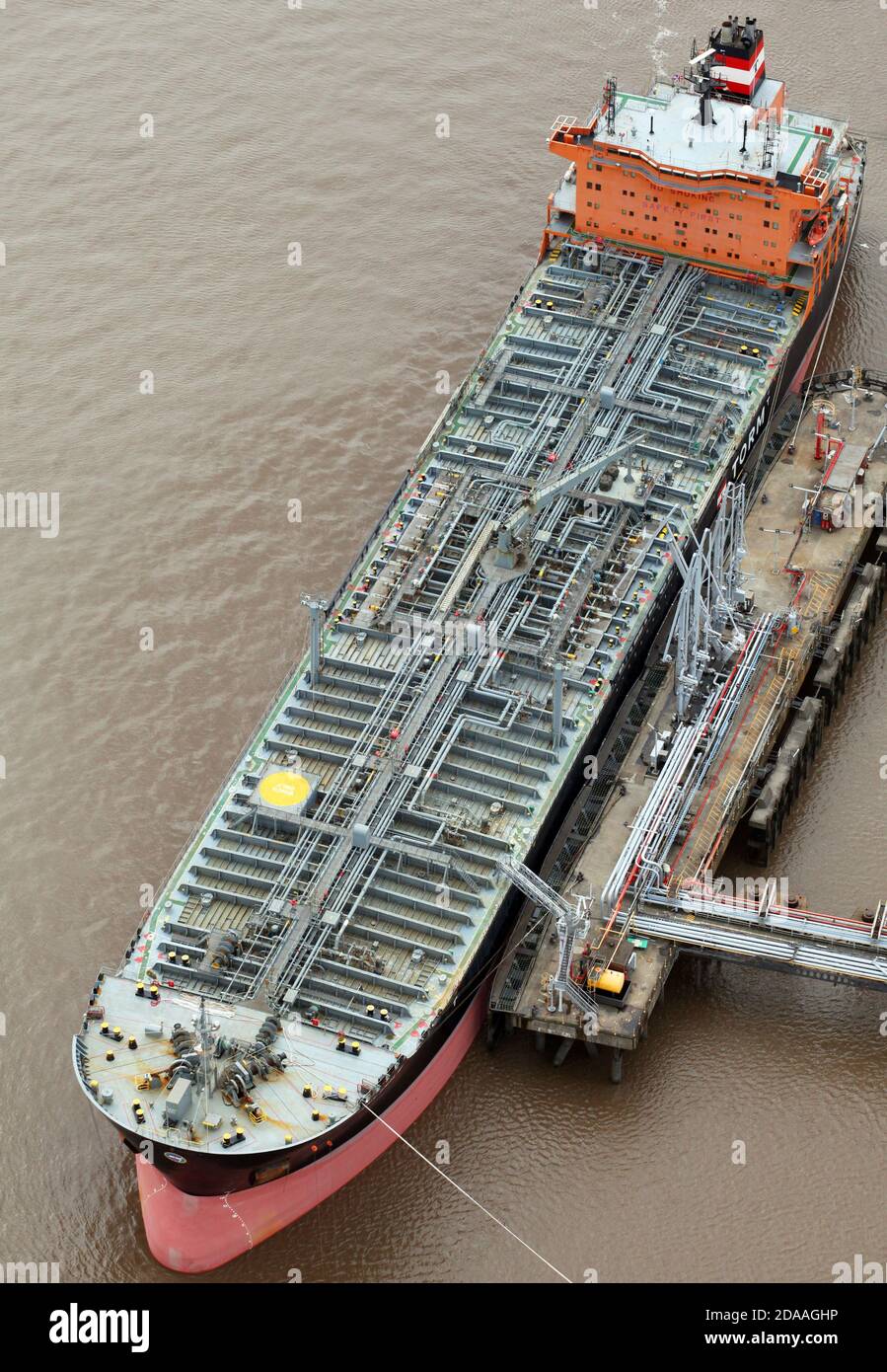 aerial view of Torm, a chemicals oil products tanker docked at Immingham, UK Stock Photo