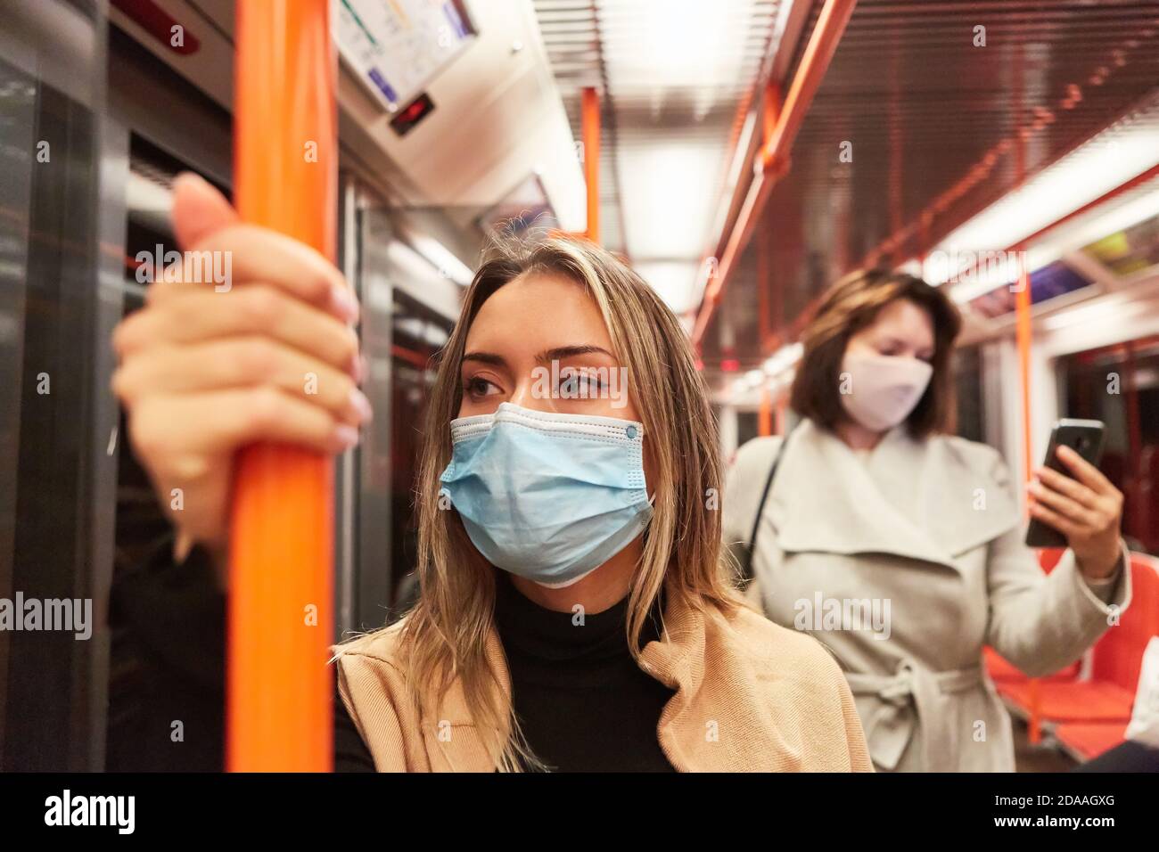 Passengers with face masks because of the Covid19 pandemic in local