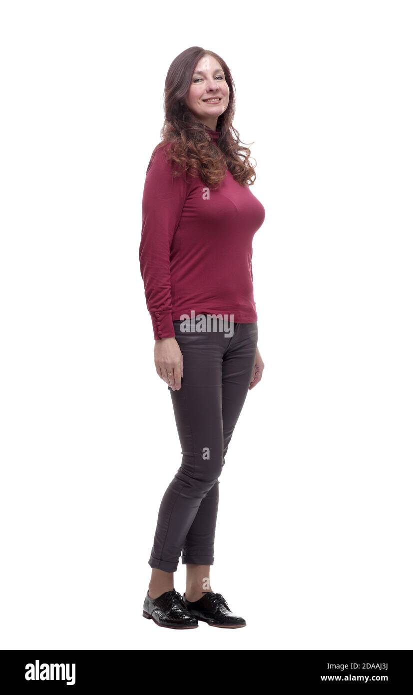side view. cute young woman in casual clothes Stock Photo
