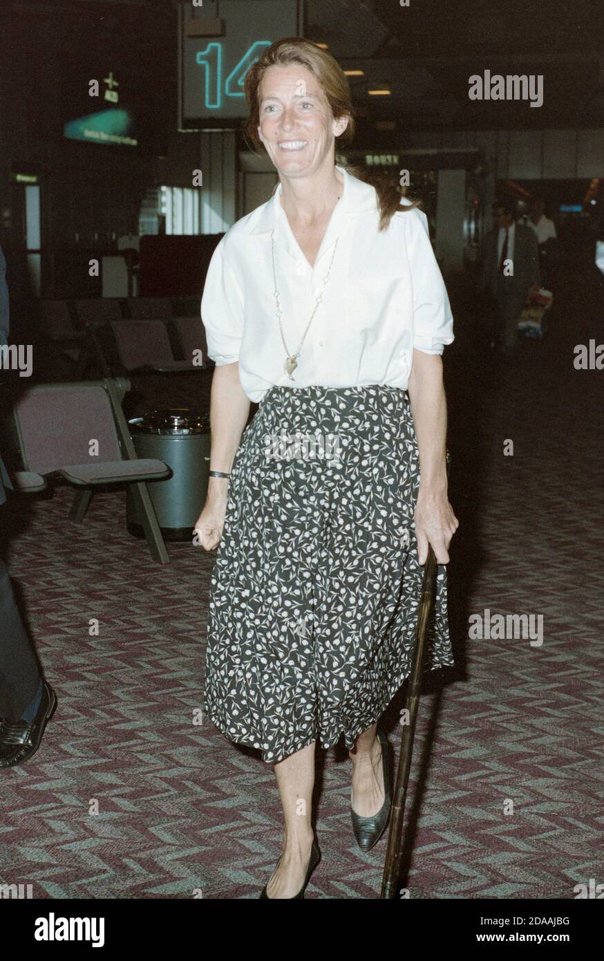 Susan Mary Barrantes was the mother of Sarah, Duchess of York at Heathrow Airport July 1989 Stock Photo