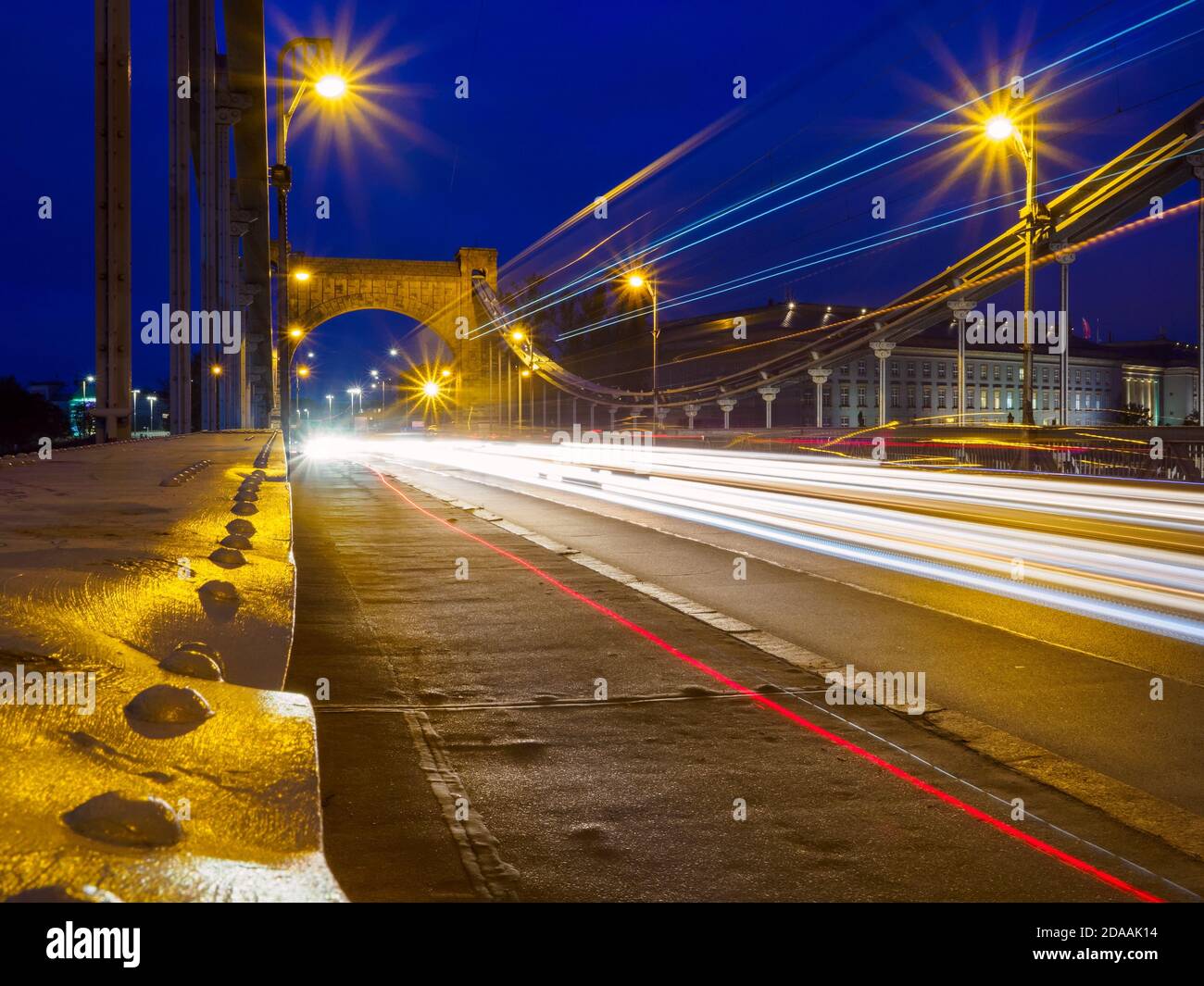 Night time traffic in a city. Urban life, Public transportation Stock Photo