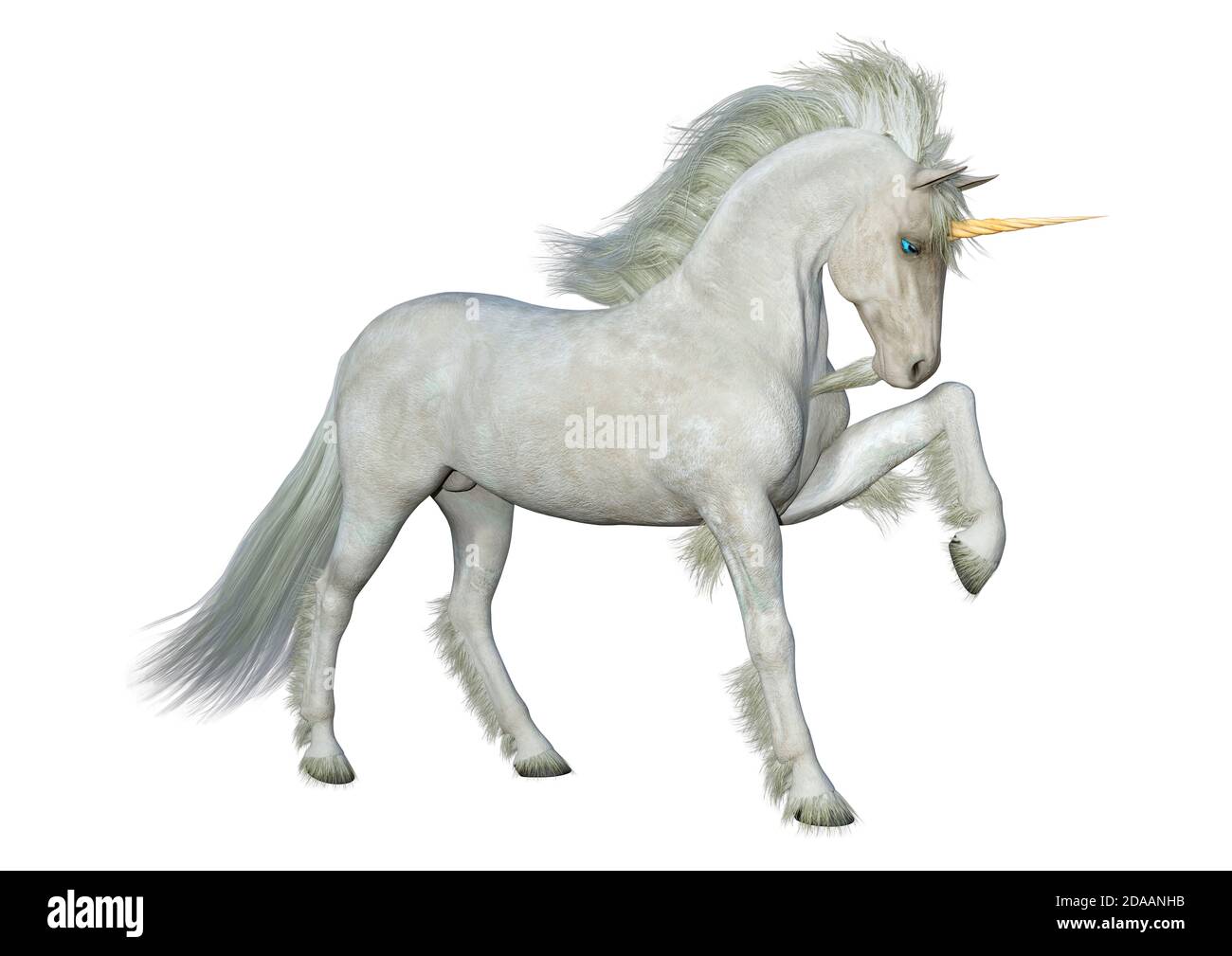 3D rendering of a fantasy white unicorn isolated on white background ...