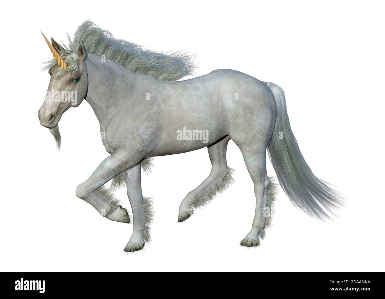 3D rendering of a fantasy white unicorn isolated on white background ...