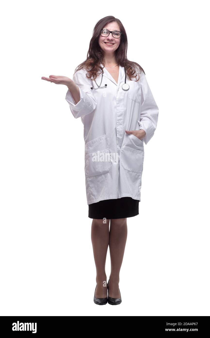 Friendly female doctor inviting hi-res stock photography and images - Alamy