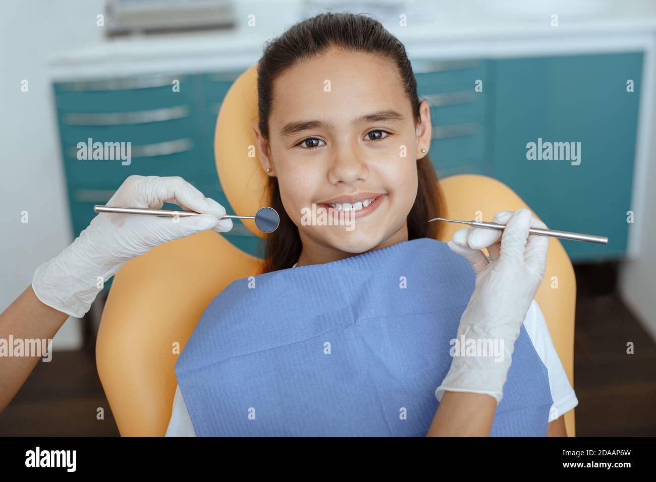 Painless treatment of childrens teeth and prevention of caries Stock