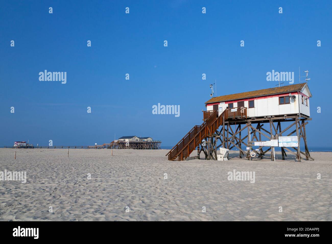 geography / travel, Germany, Schleswig-Holstein, Saint Peter-Ording, stilt houses on the beach of Sain, Additional-Rights-Clearance-Info-Not-Available Stock Photo