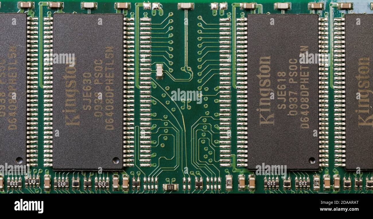 Closeup circuit board of computers memorys module Stock Photo