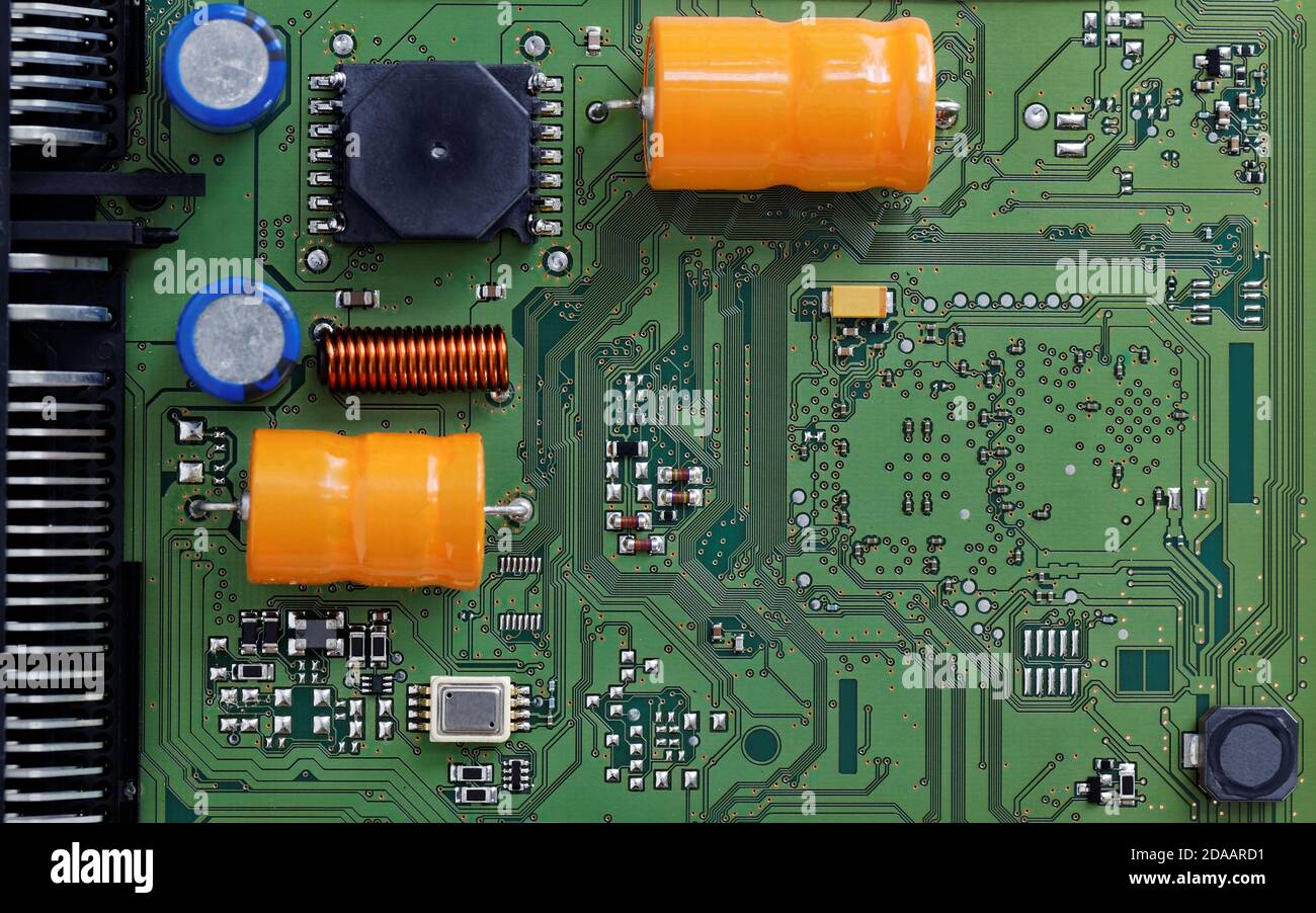 Photo of computer printed circuit board. Green color Stock Photo Alamy