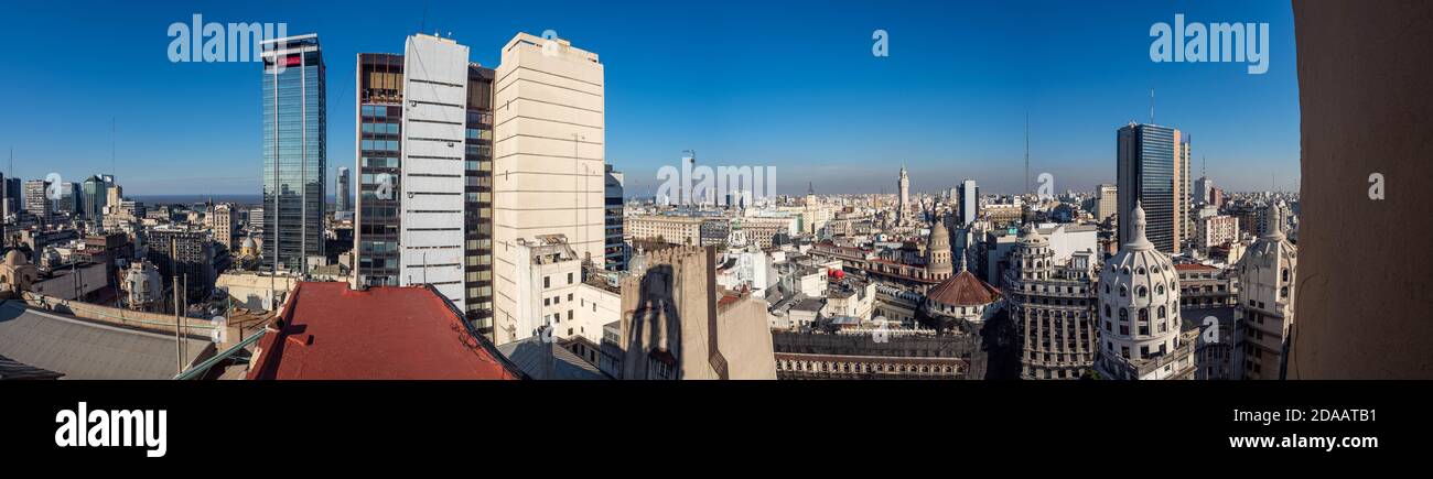 Buenos Aires is Argentina's largest cosmopolitan metropolis. The Plaza de Mayo, located in the center of the city, is lined with majestic 19th. Stock Photo