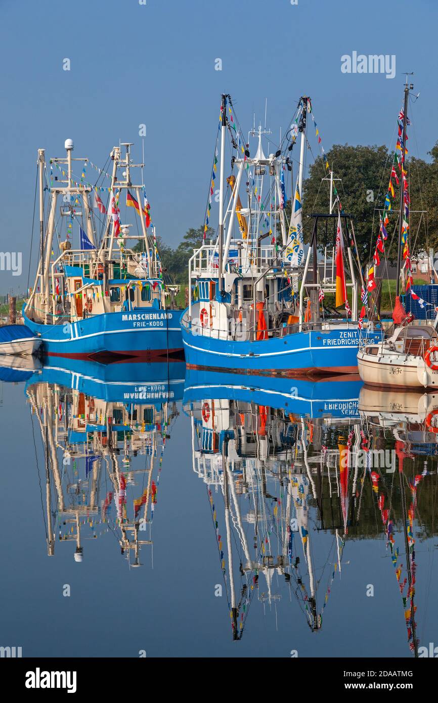 geography / travel, Germany, Schleswig-Holstein, Friedrichskoog, fishing cutter in the harbour Friedri, Additional-Rights-Clearance-Info-Not-Available Stock Photo