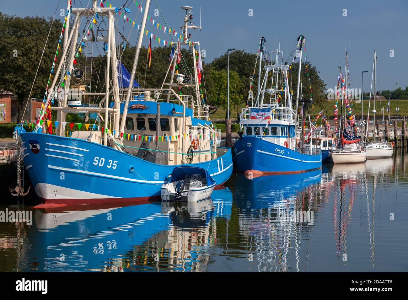 geography / travel, Germany, Schleswig-Holstein, Friedrichskoog, fishing cutter in the harbour Friedri, Additional-Rights-Clearance-Info-Not-Available Stock Photo
