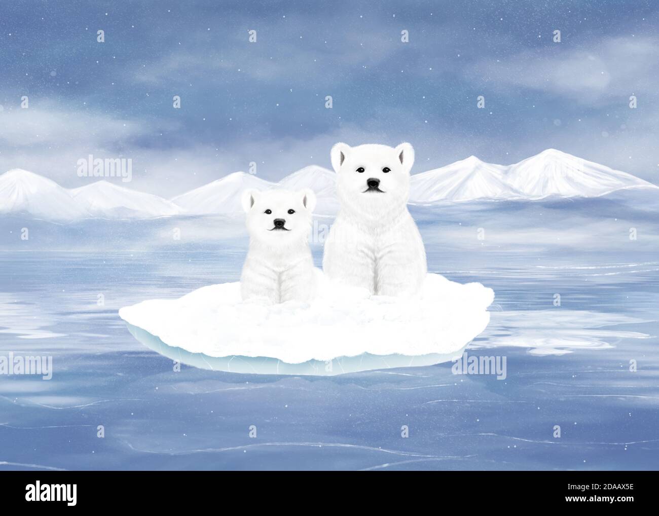 Two polar bears on an ice floe in the far north. Digital art Stock ...