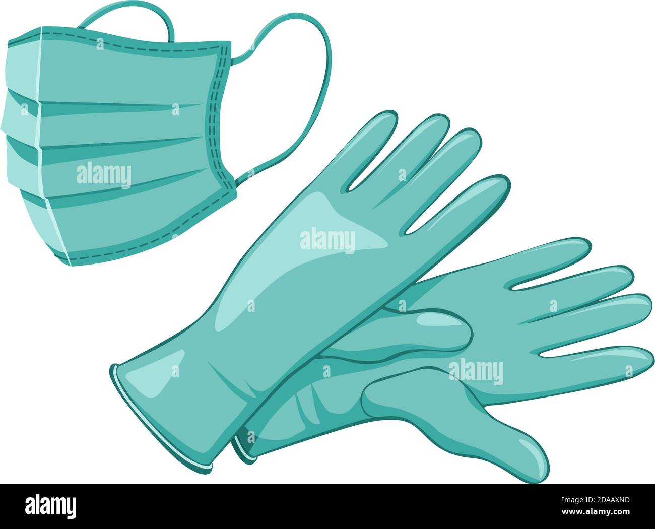 Medical protective face mask and gloves vector icons. Isolated objects