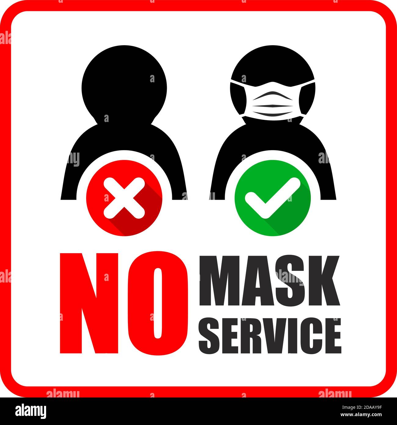 Prohibitory door sign No service without face mask. Safety distance indicator. Illustration, vector Stock Vector